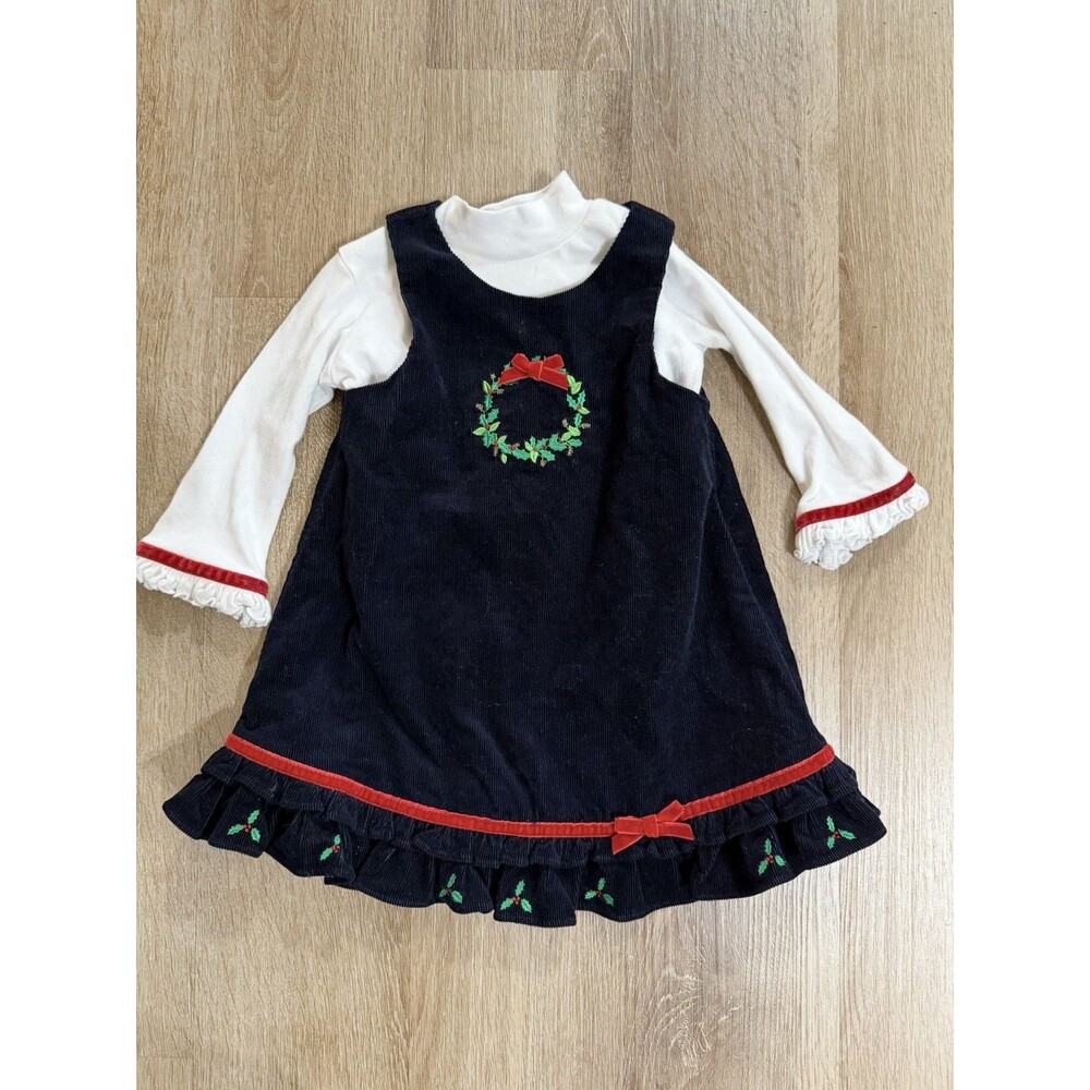 Goodland of Philadelphia Little Girls Christmas Corduroy Dress Wreath Black 18M